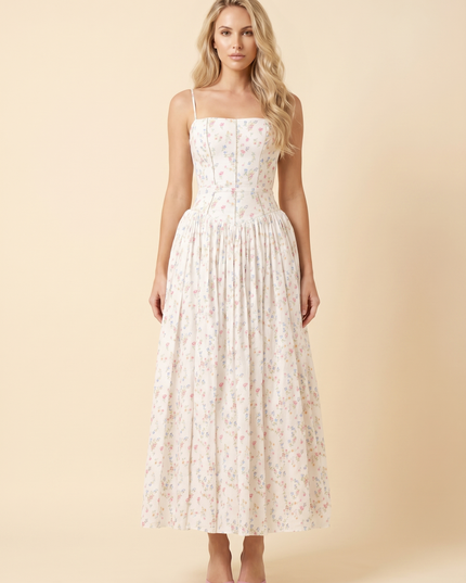 Women Floral Corset Midi Cocktail Dress