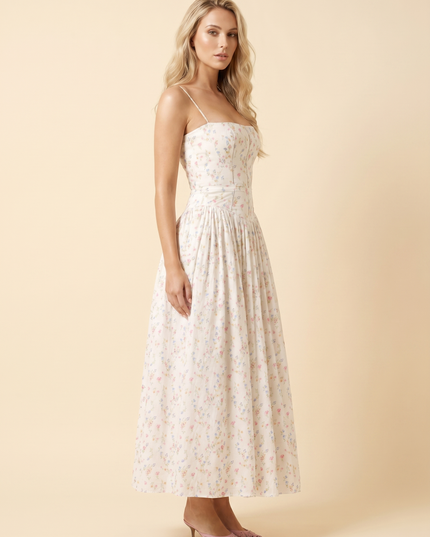 Women Floral Corset Midi Cocktail Dress