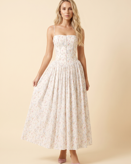 Women Floral Corset Midi Cocktail Dress