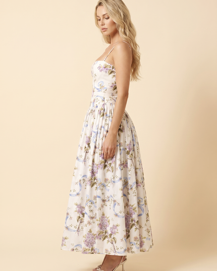 Women Floral Corset Midi Cocktail Dress