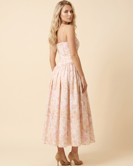 Women Floral Corset Midi Cocktail Dress