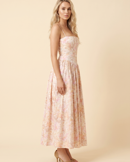 Women Floral Corset Midi Cocktail Dress