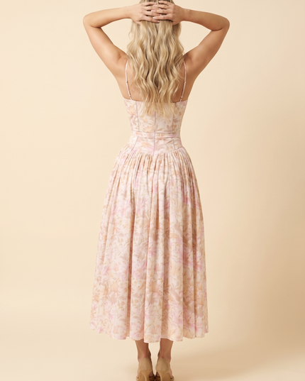 Women Floral Corset Midi Cocktail Dress