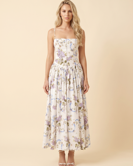 Women Floral Corset Midi Cocktail Dress