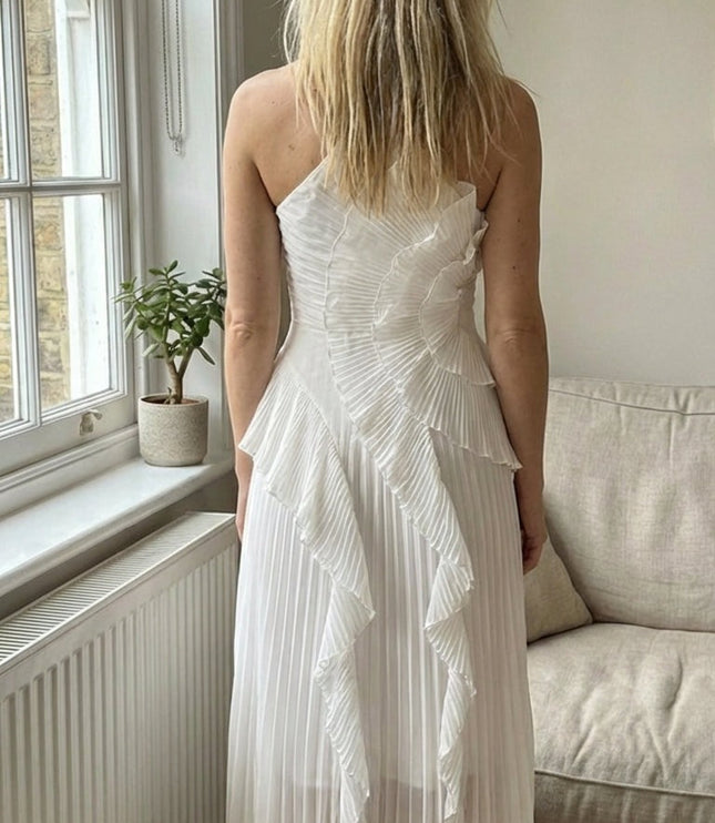 Women Maxi Halter Ruffled Pleated Dress
