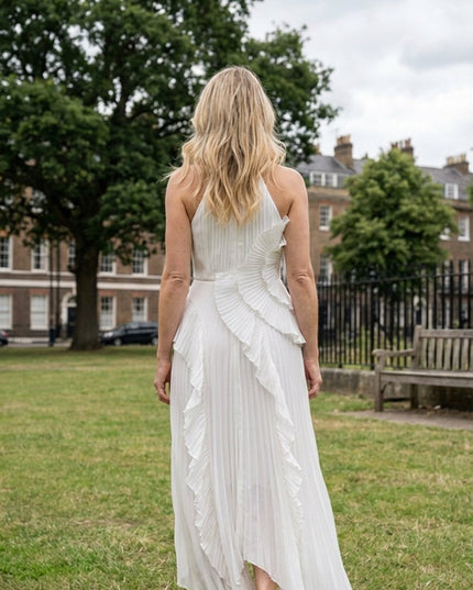 Women Maxi Halter Ruffled Pleated Dress