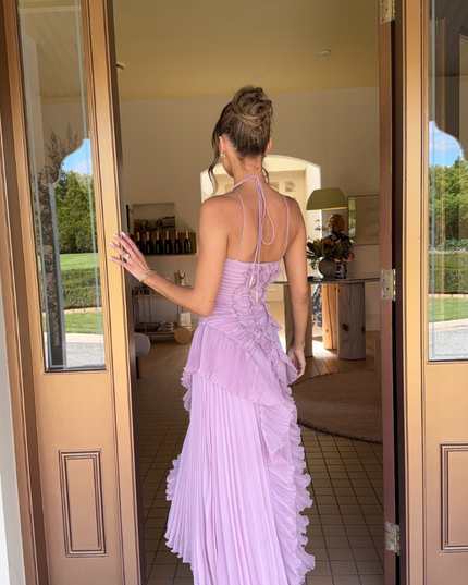 Women Maxi Halter Ruffled Pleated Dress