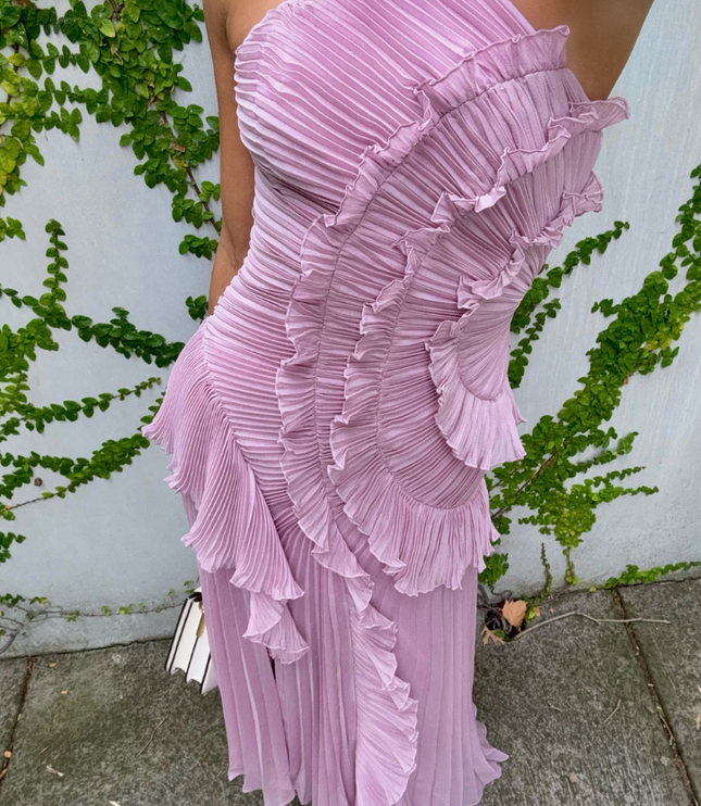 Women Maxi Halter Ruffled Pleated Dress