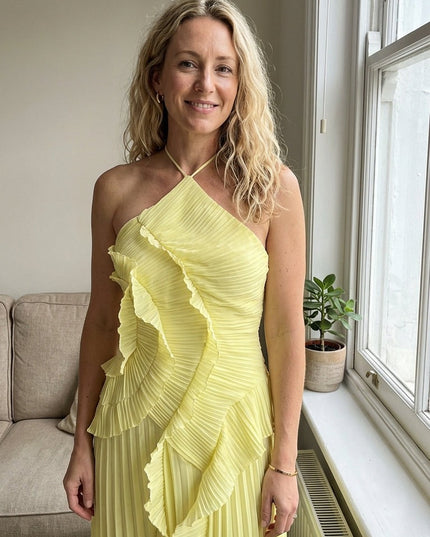 Women Maxi Halter Ruffled Pleated Dress