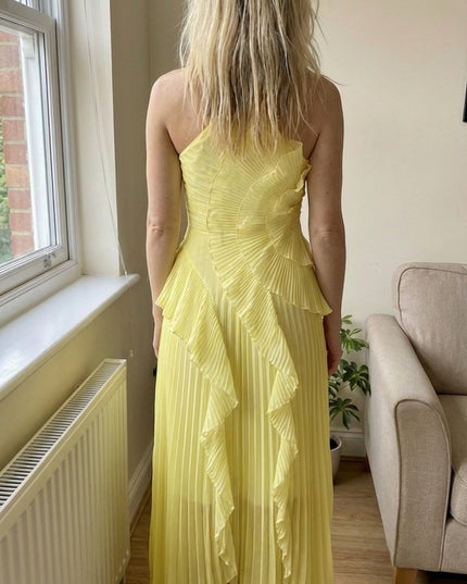 Women Maxi Halter Ruffled Pleated Dress
