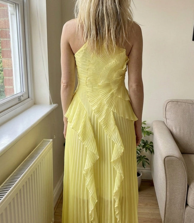 Women Maxi Halter Ruffled Pleated Dress