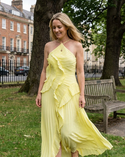 Women Maxi Halter Ruffled Pleated Dress