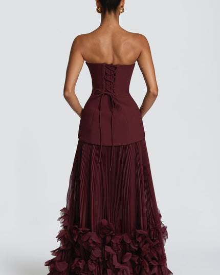 Women Strapless Floral Maxi Formal Dress