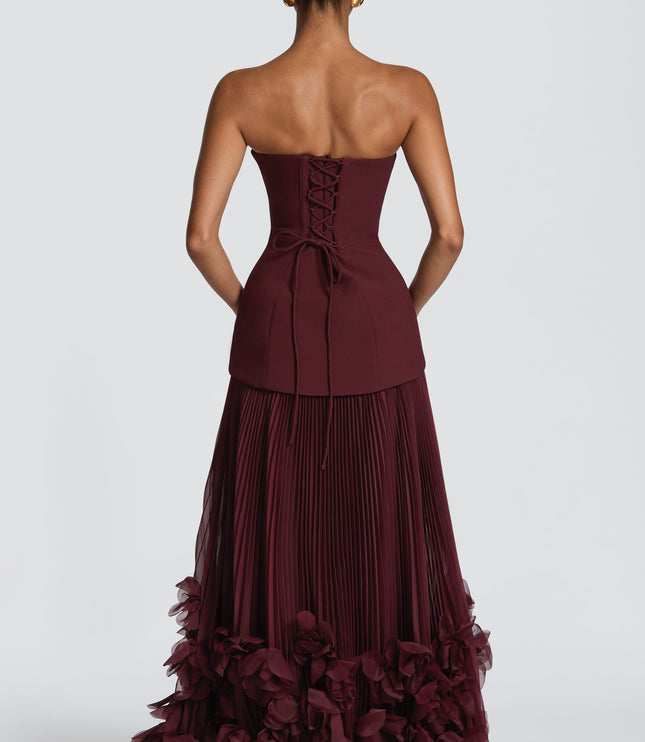 Women Strapless Floral Maxi Formal Dress