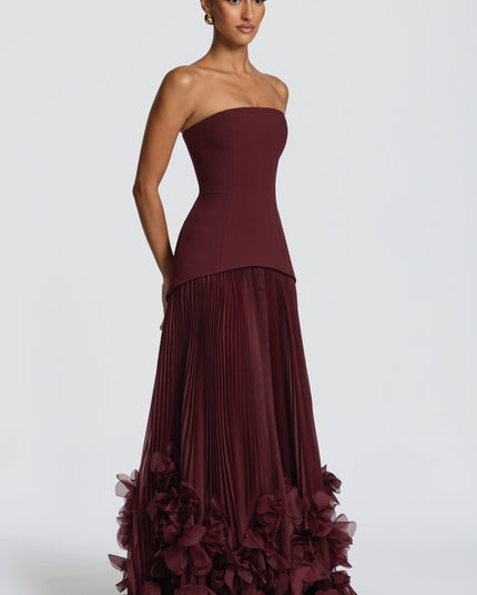 Women Strapless Floral Maxi Formal Dress