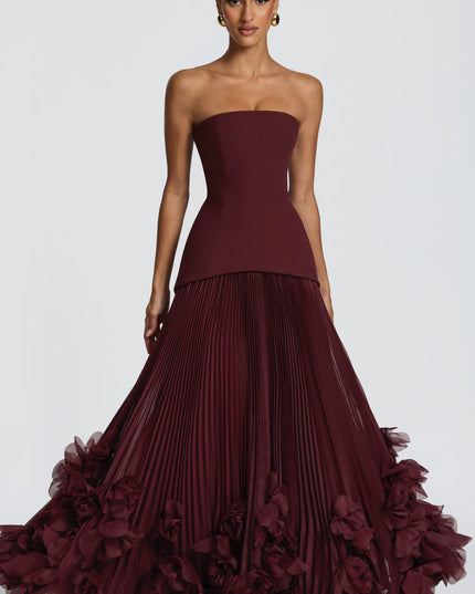 Women Strapless Floral Maxi Formal Dress