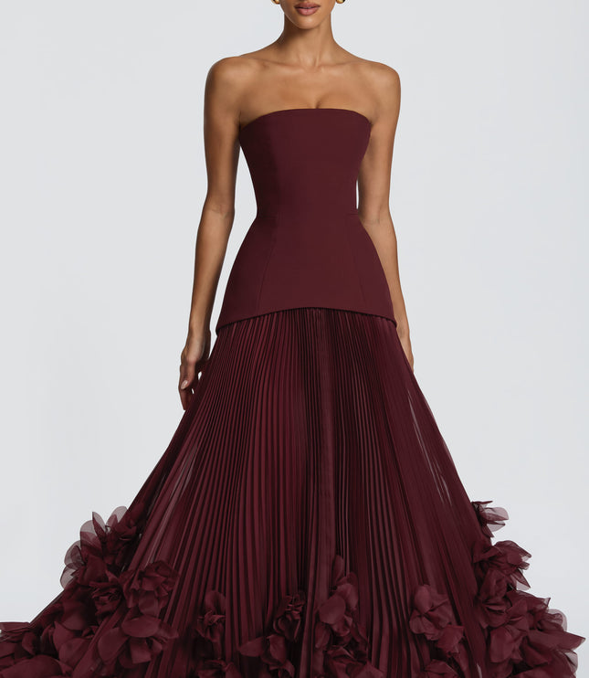 Women Strapless Floral Maxi Formal Dress