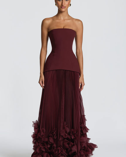 Women Strapless Floral Maxi Formal Dress