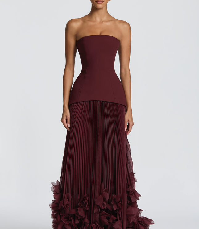 Women Strapless Floral Maxi Formal Dress