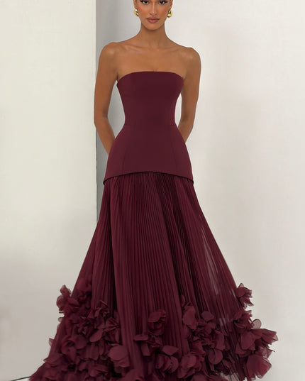 Women Strapless Floral Maxi Formal Dress