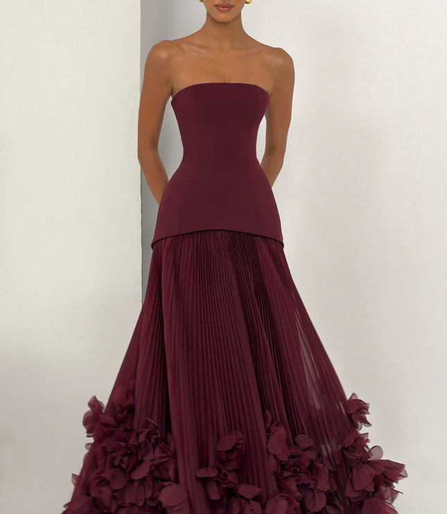 Women Strapless Floral Maxi Formal Dress