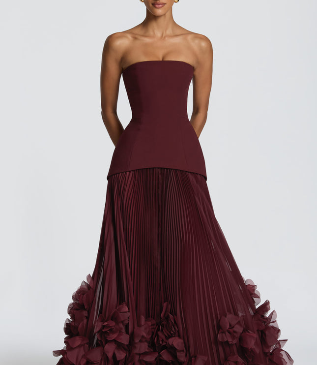 Women Strapless Floral Maxi Formal Dress