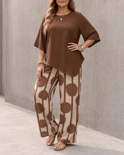 Women's 2 Piece Asymmetric Top and Wide Leg Pants
