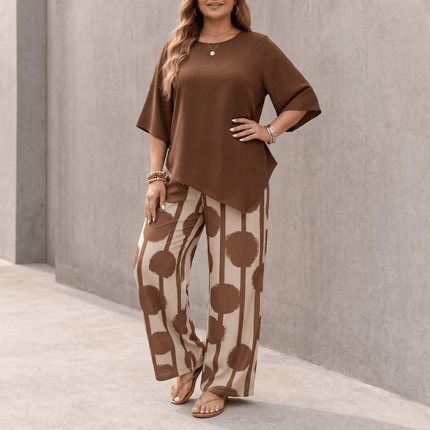 Women's 2 Piece Asymmetric Top and Wide Leg Pants