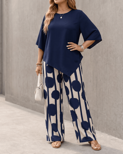 Women's 2 Piece Asymmetric Top and Wide Leg Pants