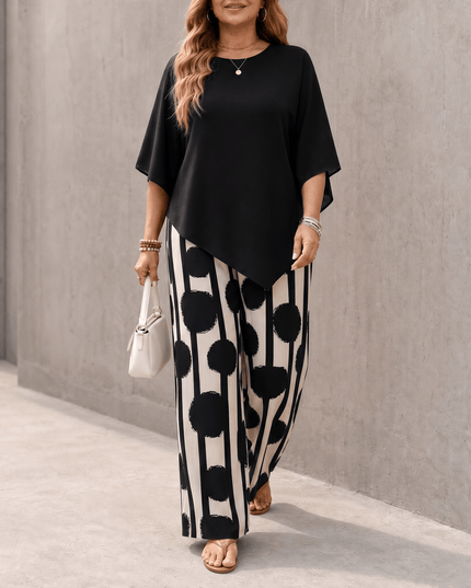 Women's 2 Piece Asymmetric Top and Wide Leg Pants