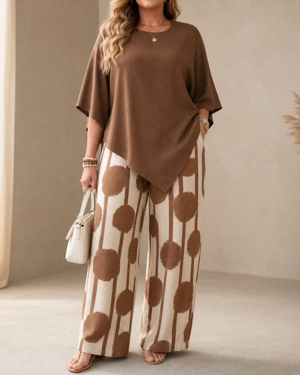 Women's 2 Piece Asymmetric Top and Wide Leg Pants
