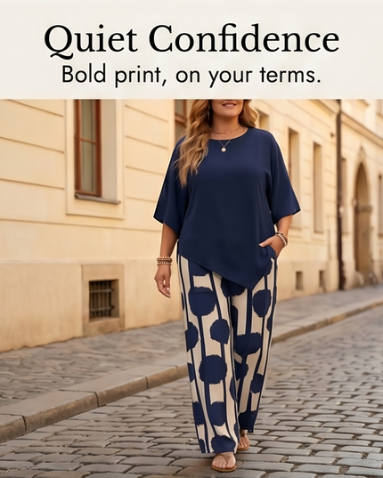 Women's 2 Piece Asymmetric Top and Wide Leg Pants
