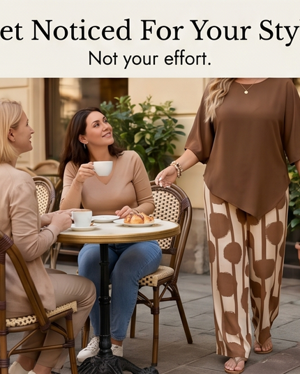 Women's 2 Piece Asymmetric Top and Wide Leg Pants