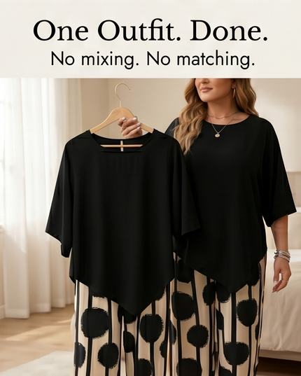 Women's 2 Piece Asymmetric Top and Wide Leg Pants