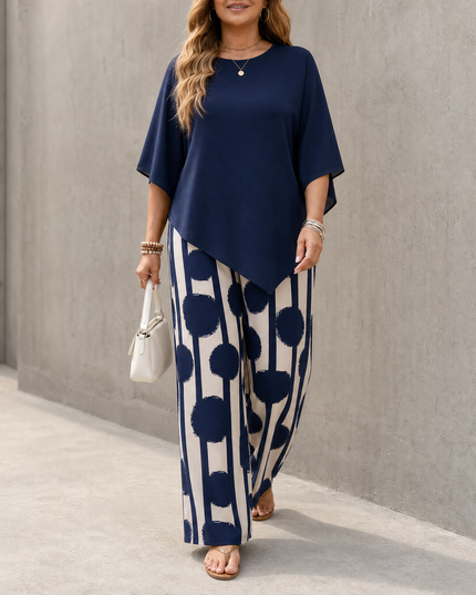 Women's 2 Piece Asymmetric Top and Wide Leg Pants