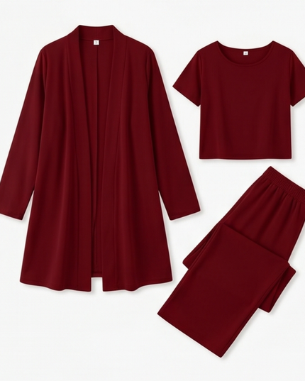 Women's 3-Piece Wide-Leg Pants Set with Drape Cardigan