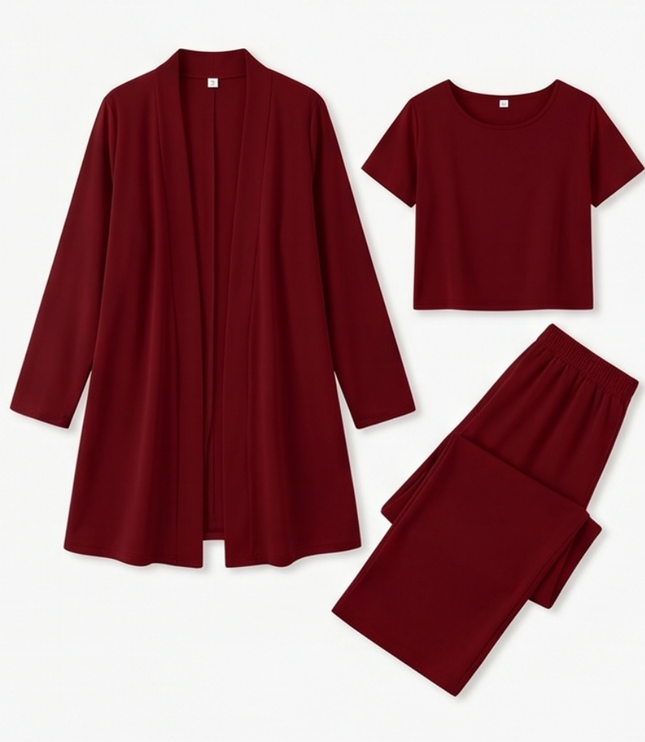 Women's 3-Piece Wide-Leg Pants Set with Drape Cardigan