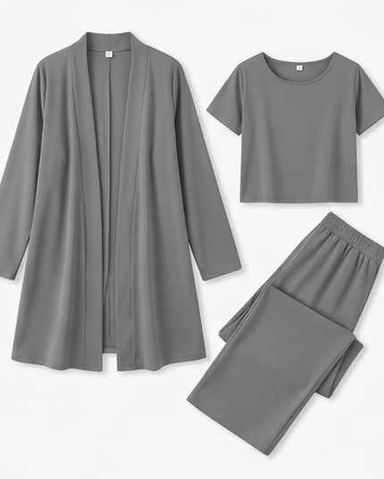 Women's 3-Piece Wide-Leg Pants Set with Drape Cardigan