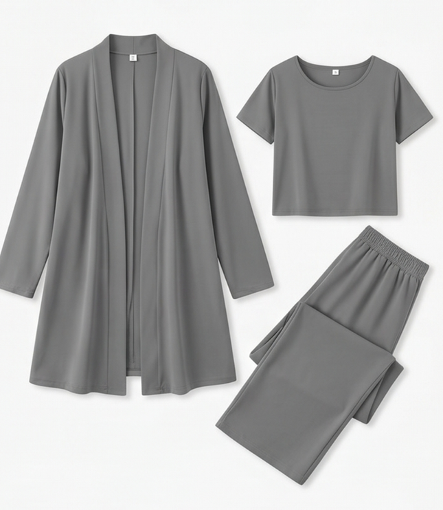 Women's 3-Piece Wide-Leg Pants Set with Drape Cardigan