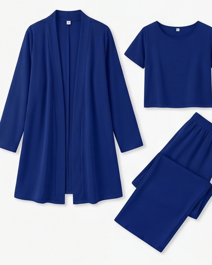 Women's 3-Piece Wide-Leg Pants Set with Drape Cardigan