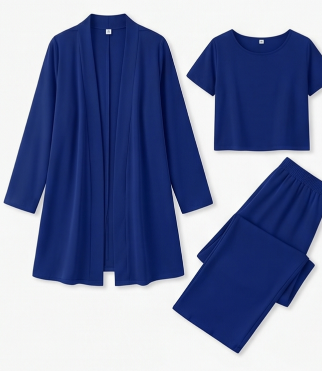 Women's 3-Piece Wide-Leg Pants Set with Drape Cardigan
