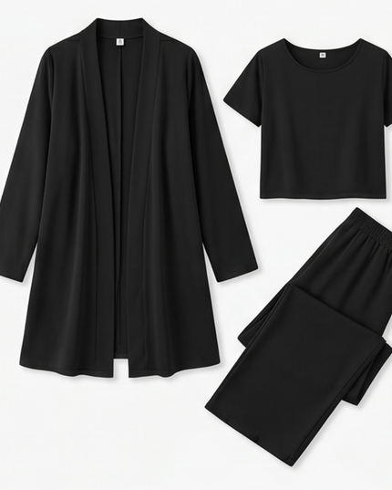 Women's 3-Piece Wide-Leg Pants Set with Drape Cardigan