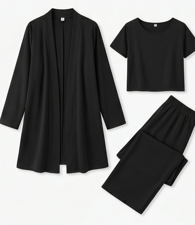 Women's 3-Piece Wide-Leg Pants Set with Drape Cardigan