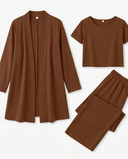 Women's 3-Piece Wide-Leg Pants Set with Drape Cardigan