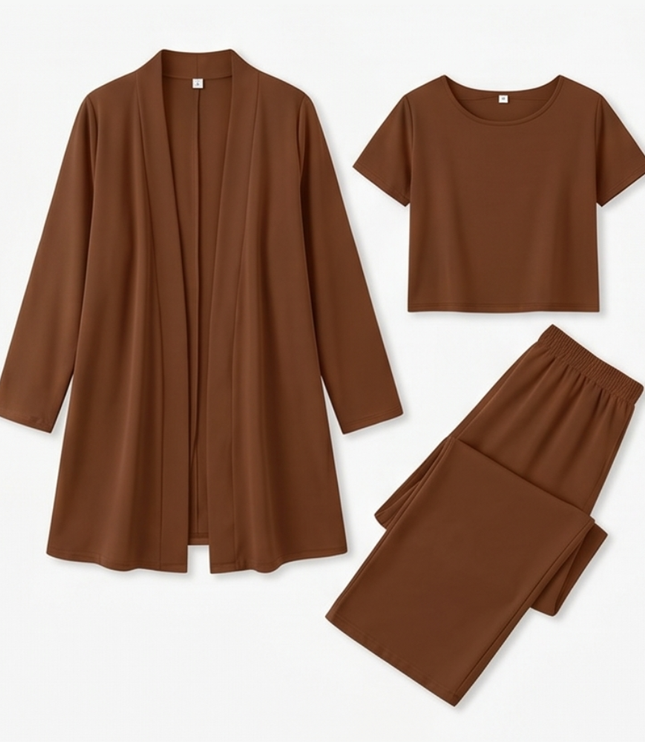Women's 3-Piece Wide-Leg Pants Set with Drape Cardigan