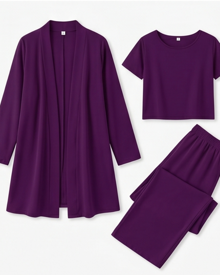 Women's 3-Piece Wide-Leg Pants Set with Drape Cardigan