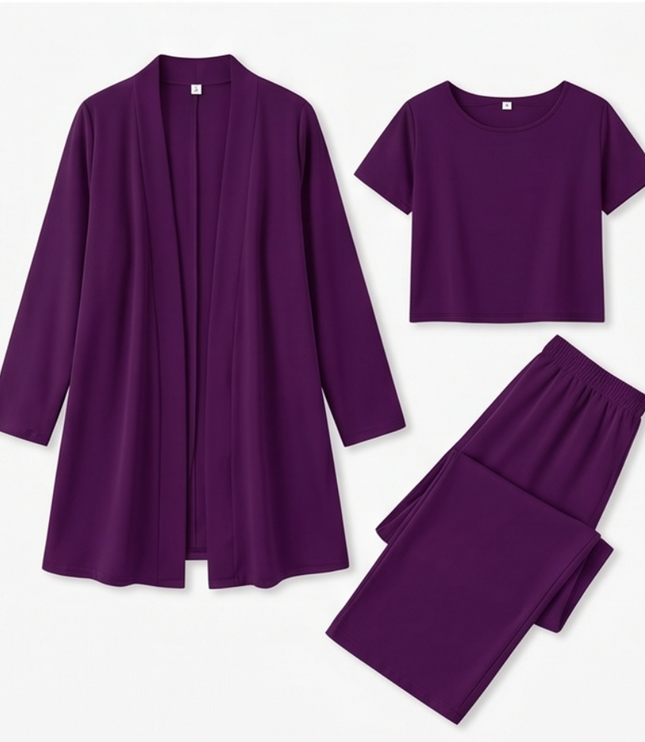 Women's 3-Piece Wide-Leg Pants Set with Drape Cardigan