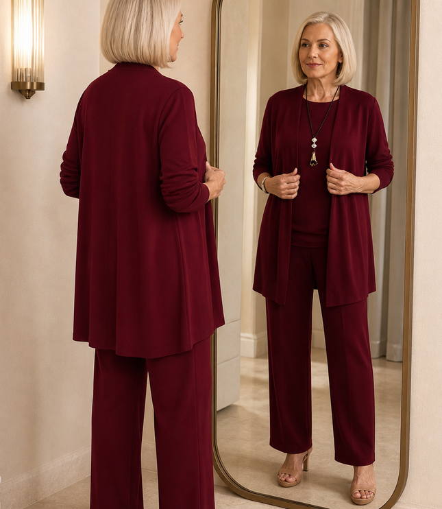 Women's 3-Piece Wide-Leg Pants Set with Drape Cardigan