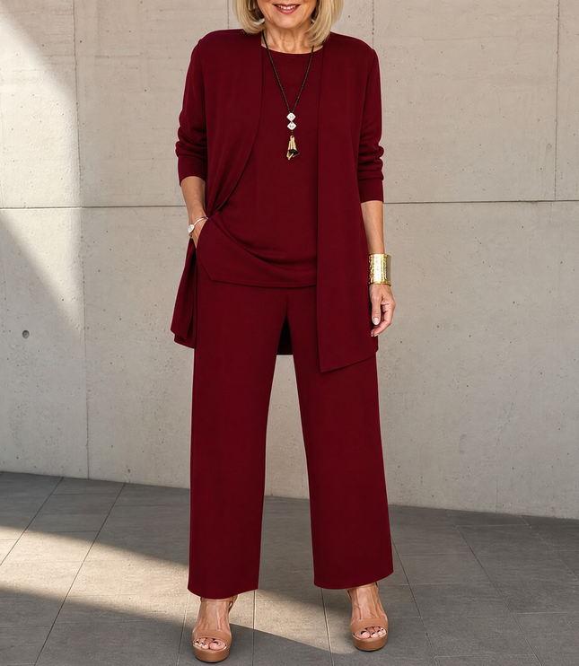 Women's 3-Piece Wide-Leg Pants Set with Drape Cardigan