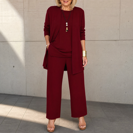 Women's 3-Piece Wide-Leg Pants Set with Drape Cardigan